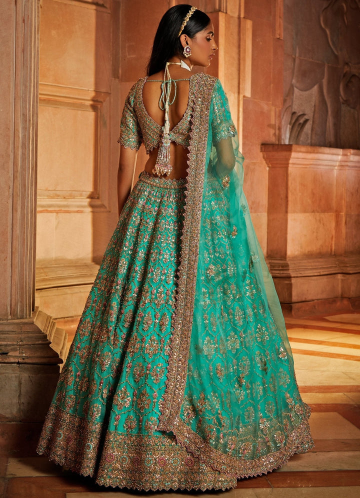 Fresh Green Organza Lehenga Set Nitika Gujral - Fabilicious Fashion
