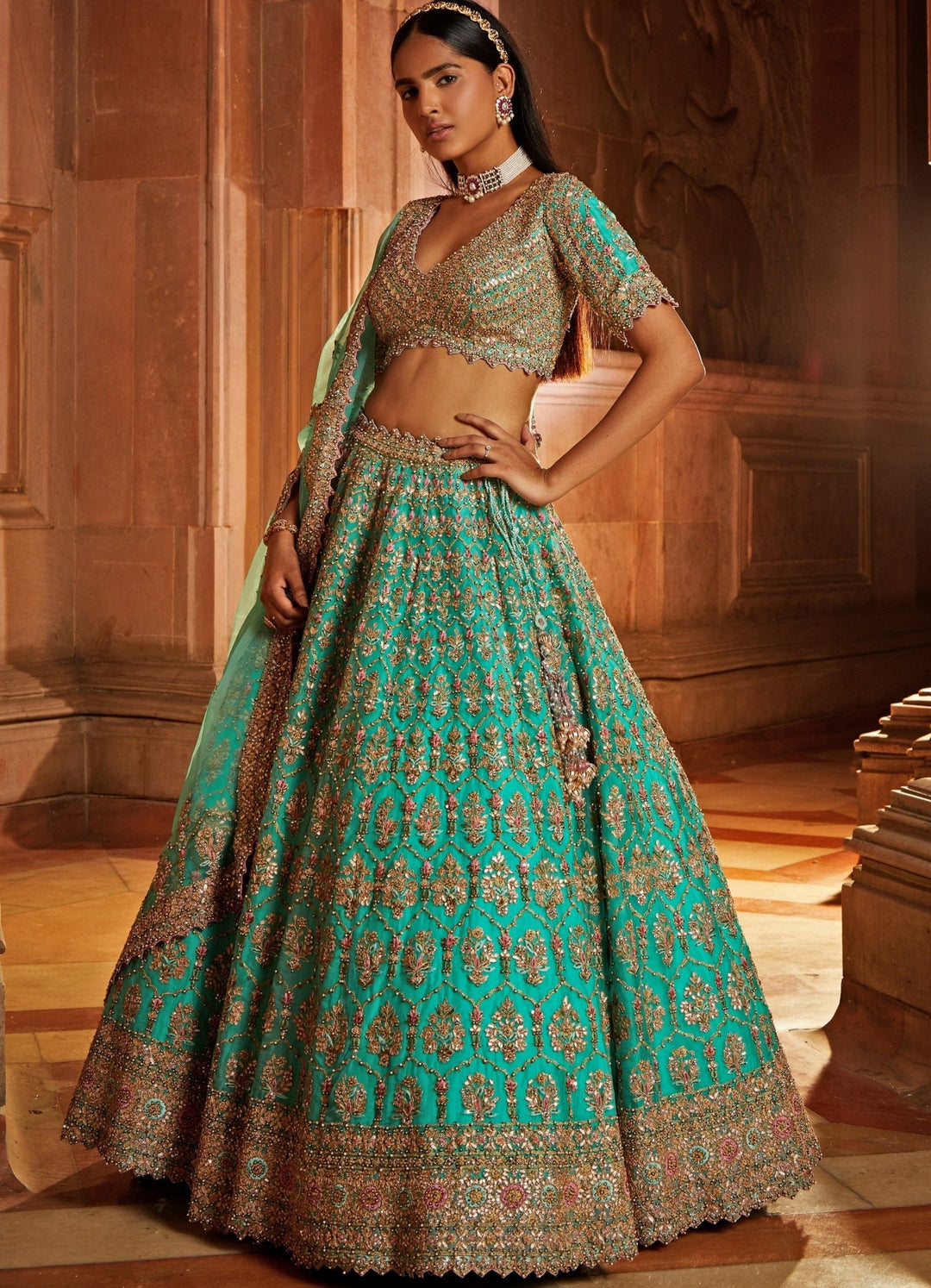 Fresh Green Organza Lehenga Set Nitika Gujral - Fabilicious Fashion