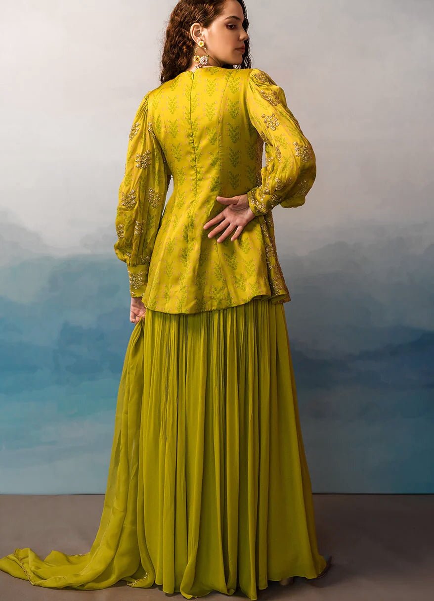 Fresh Olive Green Printed Peplum Sharara Set Ease - Fabilicious Fashion
