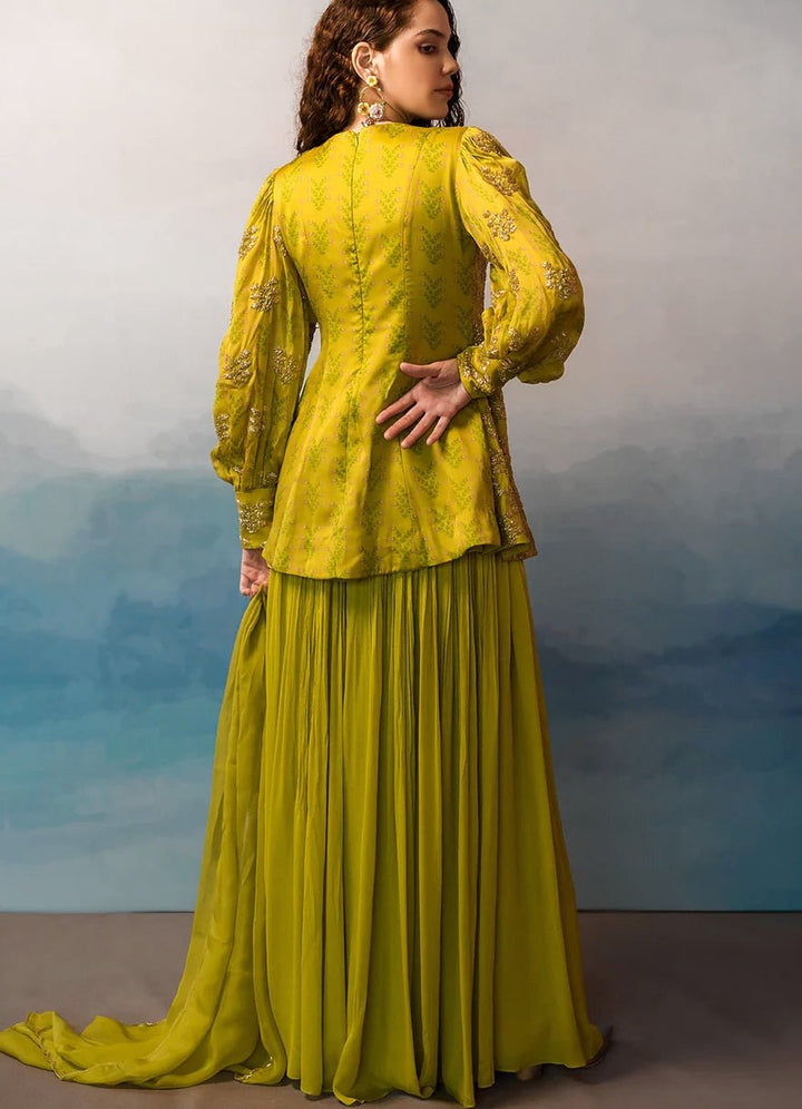 Fresh Olive Green Printed Peplum Sharara Set Ease - Fabilicious Fashion