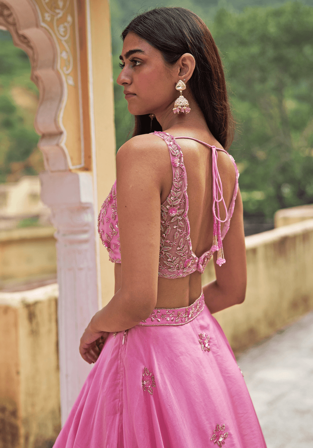 Fresh Pink Organza Embroidered Lehenga Set Zoon Tribe - Fabilicious Fashion
