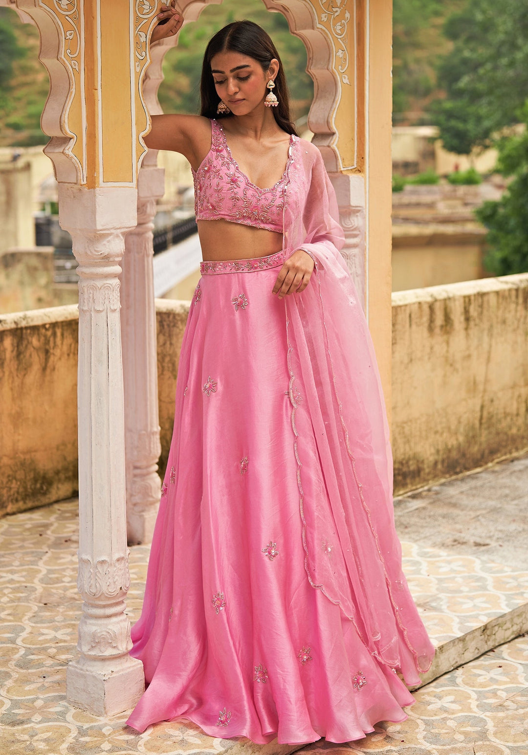 Fresh Pink Organza Embroidered Lehenga Set Zoon Tribe - Fabilicious Fashion