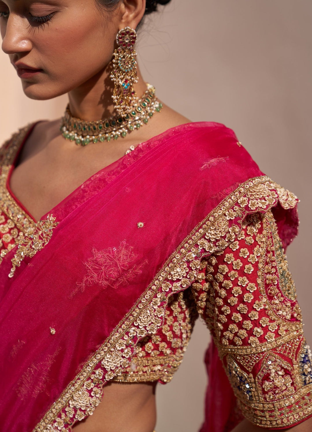 Fresh Pink Raw Silk Kalidar Double Dupatta Lehenga Set Angad Singh - Fabilicious Fashion