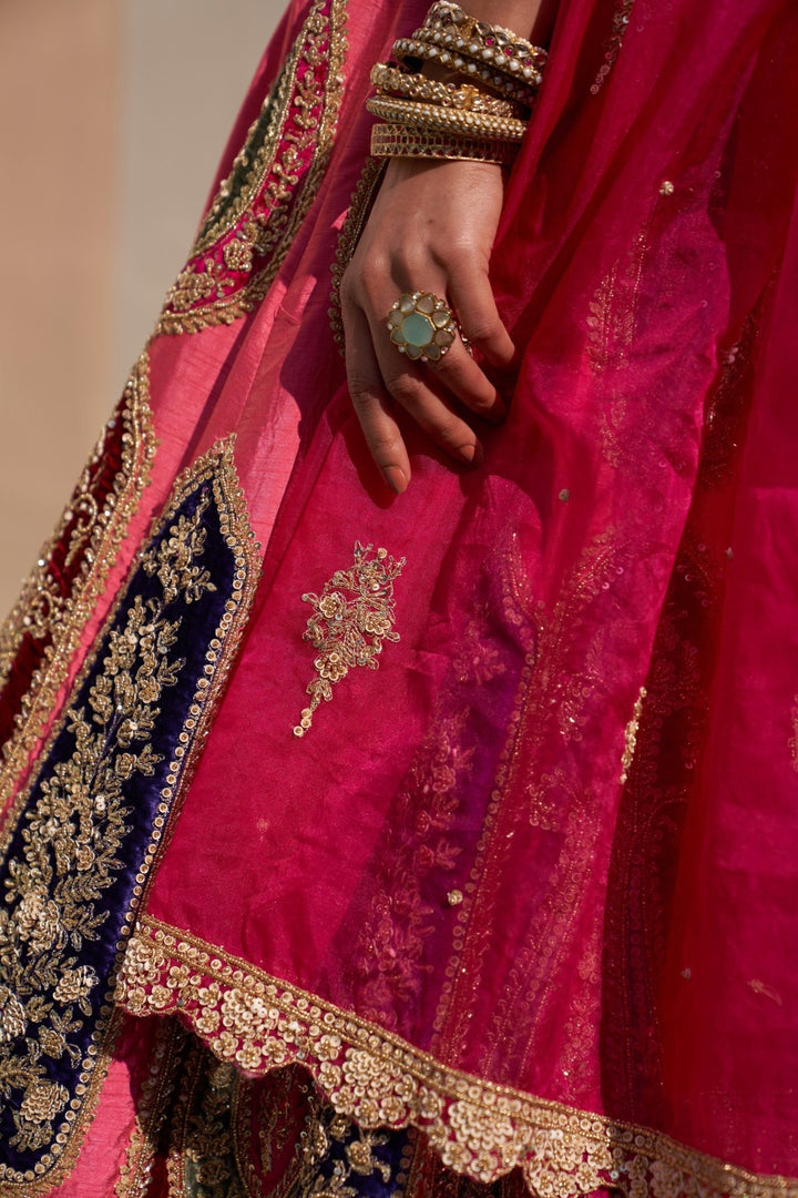 Fresh Pink Raw Silk Kalidar Double Dupatta Lehenga Set Angad Singh - Fabilicious Fashion