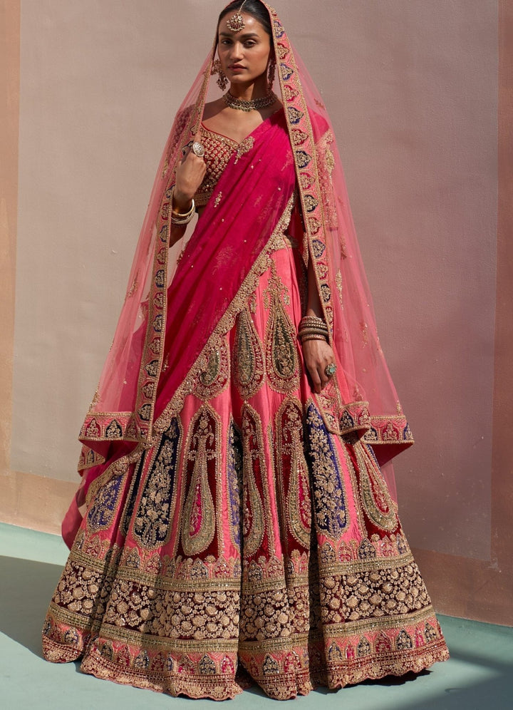 Fresh Pink Raw Silk Kalidar Double Dupatta Lehenga Set Angad Singh - Fabilicious Fashion
