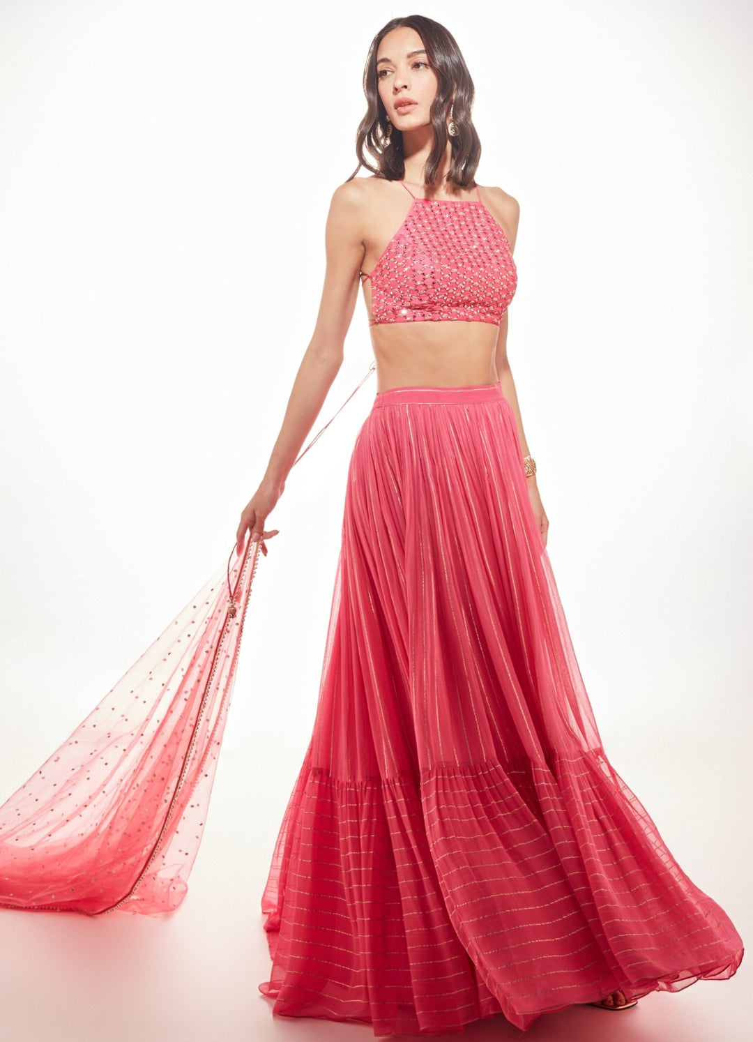 Fresh Pink Renna Tiered Lehenga Set Chamee n Palak - Fabilicious Fashion