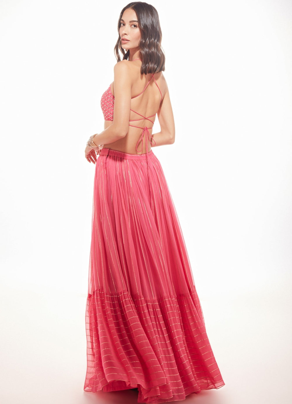 Fresh Pink Renna Tiered Lehenga Set Chamee n Palak - Fabilicious Fashion
