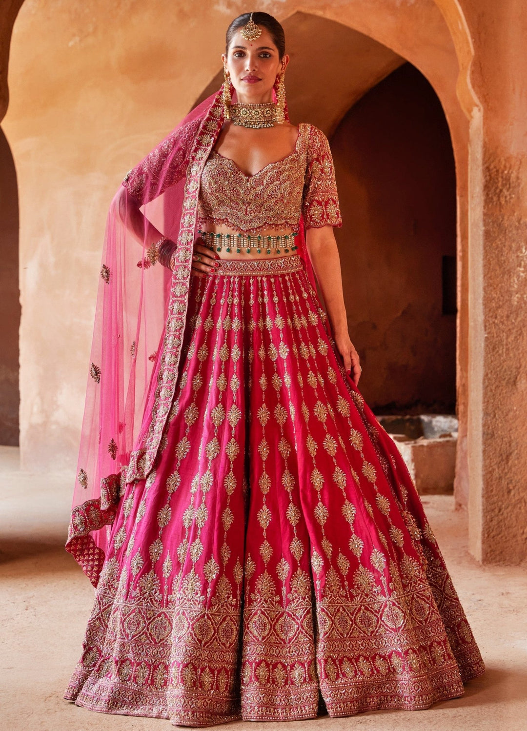 Fuchsia Red Bridal Silk Lehenga Set Nitika Gujral - Fabilicious Fashion