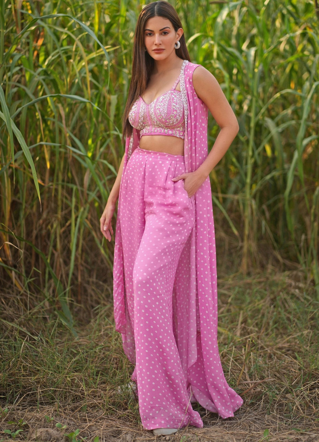 Chamee and Palak Fun Pink Bustier And Jacket SetFabilicious Fashion