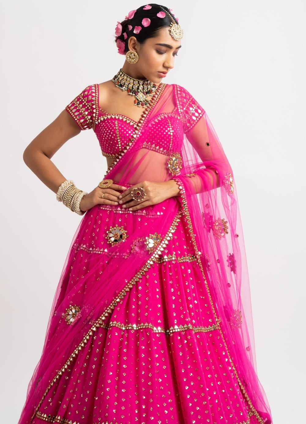 Fuschia Pink Multi Tier Lehenga Set Vvani by Vani Vats - Fabilicious Fashion
