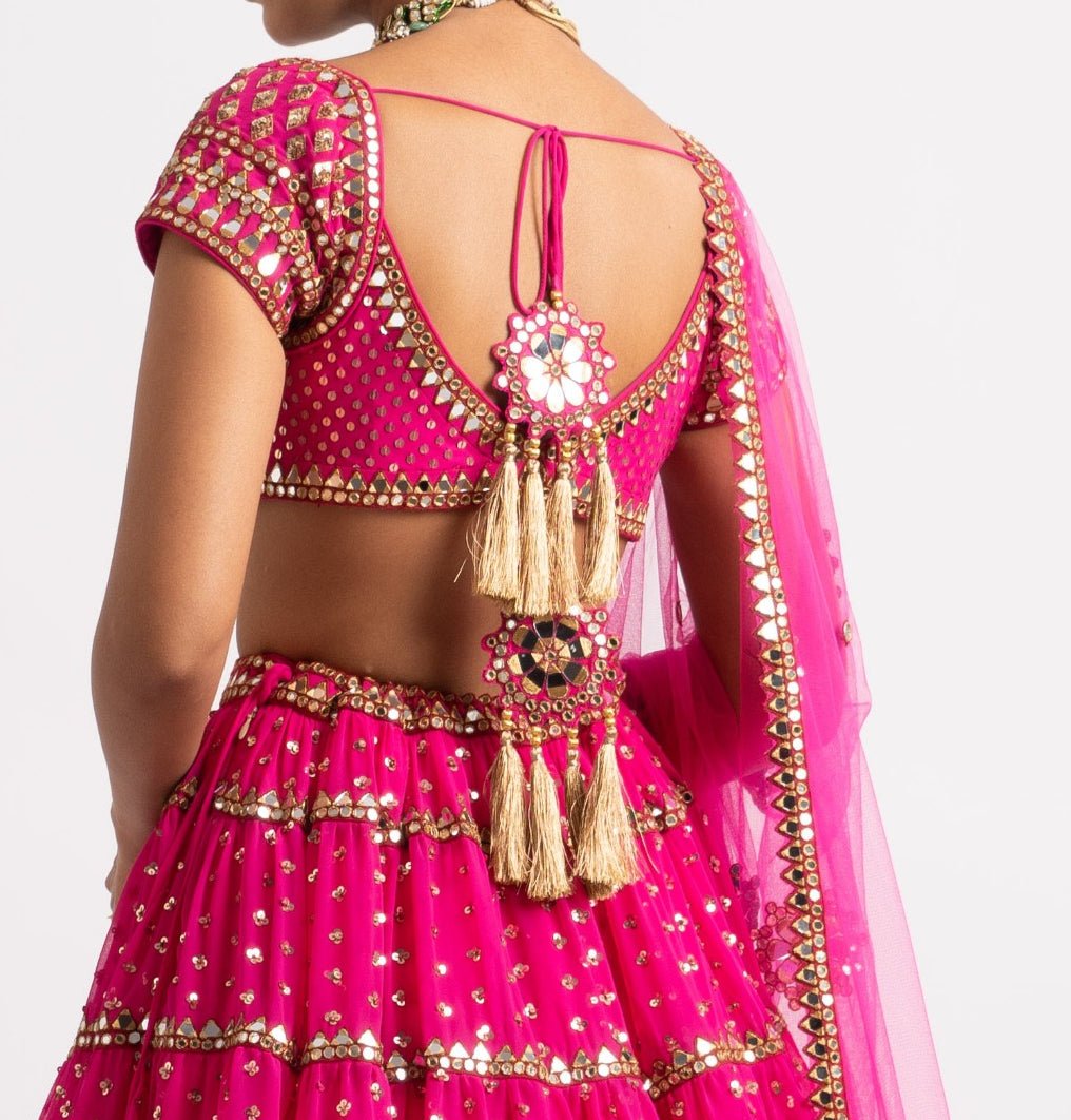 Fuschia Pink Multi Tier Lehenga Set Vvani by Vani Vats - Fabilicious Fashion