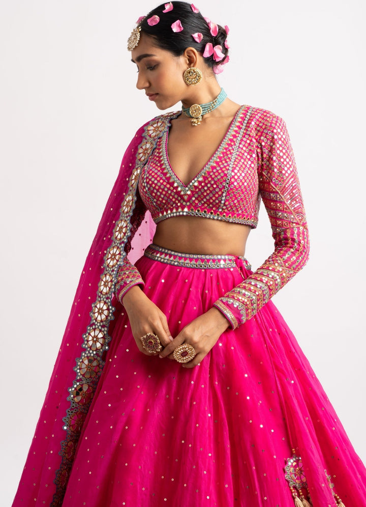 Fuschia Pink Silk Organza Lehenga Set Vvani by Vani Vats - Fabilicious Fashion