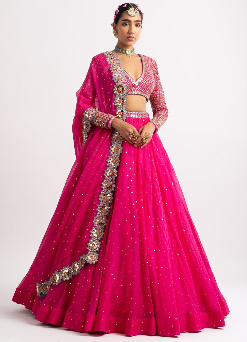 Fuschia Pink Silk Organza Lehenga Set Vvani by Vani Vats - Fabilicious Fashion