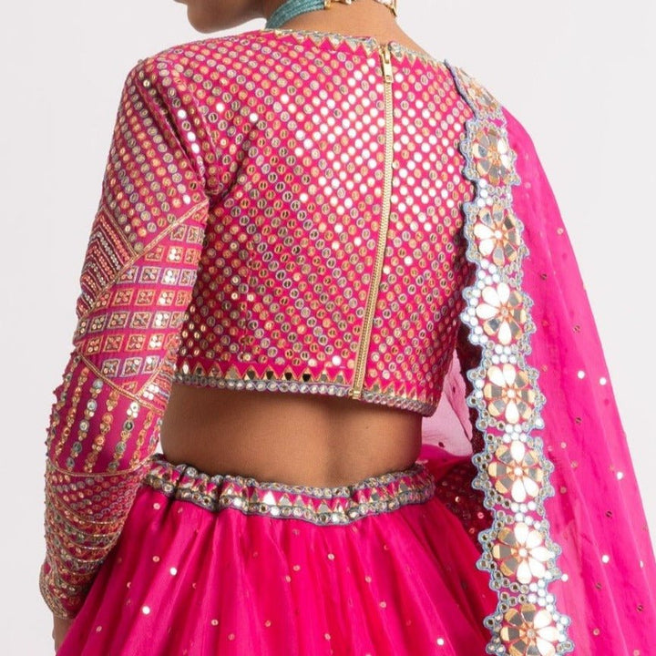 Fuschia Pink Silk Organza Lehenga Set Vvani by Vani Vats - Fabilicious Fashion