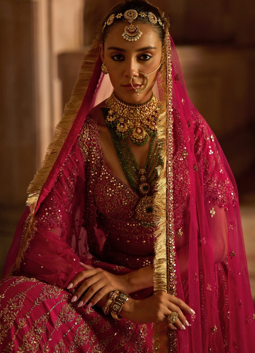 Fuschia Red Raw Silk Bridal Lehenga Set Nitika Gujral - Fabilicious Fashion