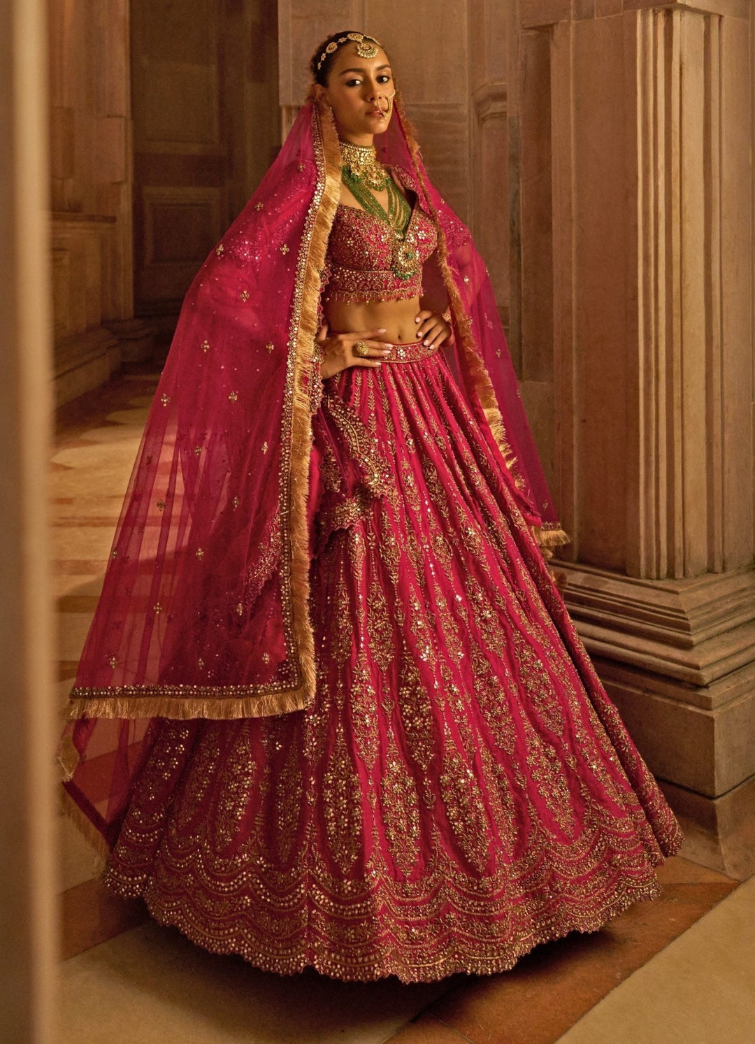 Fuschia Red Raw Silk Bridal Lehenga Set Nitika Gujral - Fabilicious Fashion