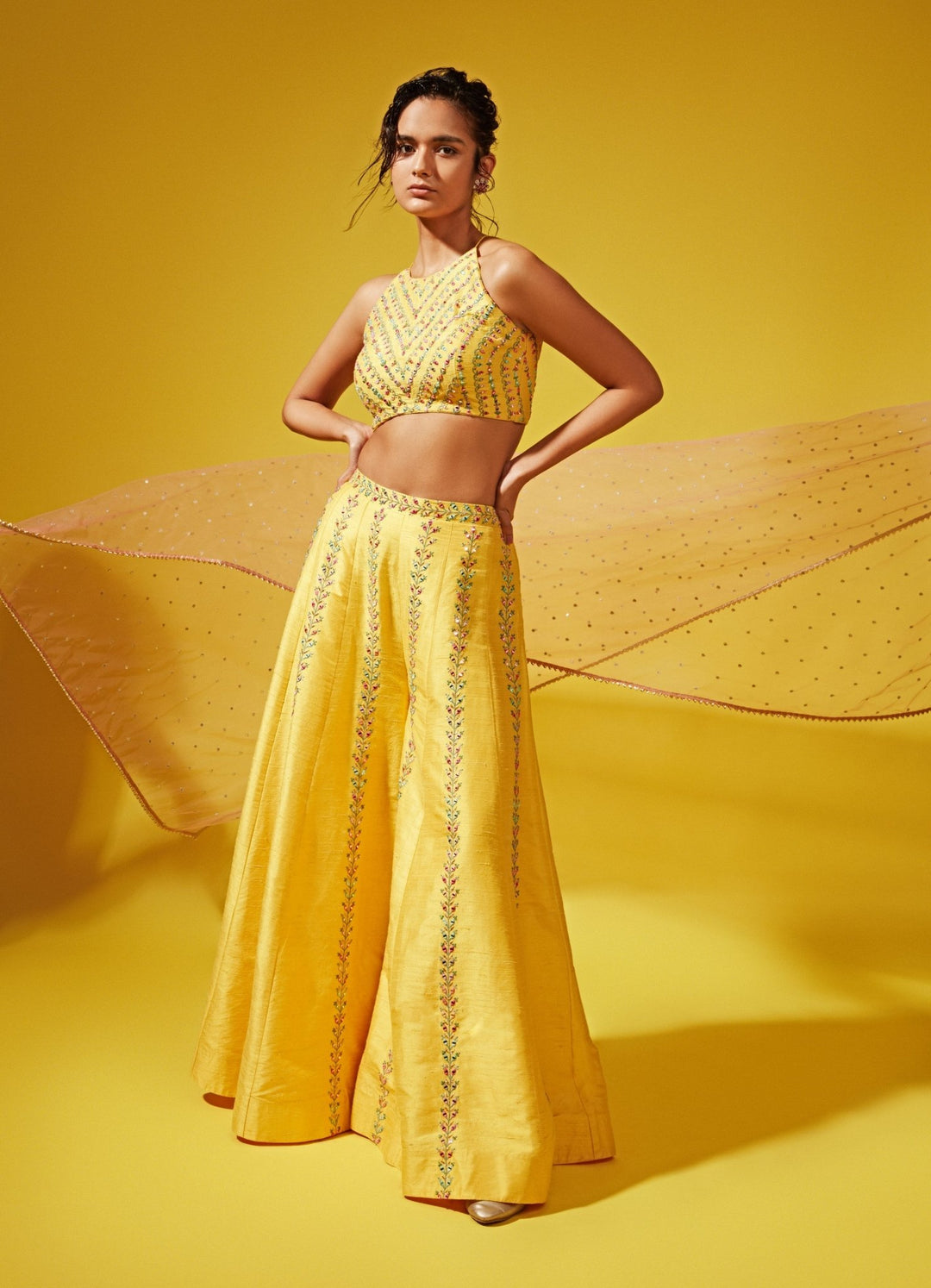 Gina Yellow Pallazo Set Chamee n Palak - Fabilicious Fashion