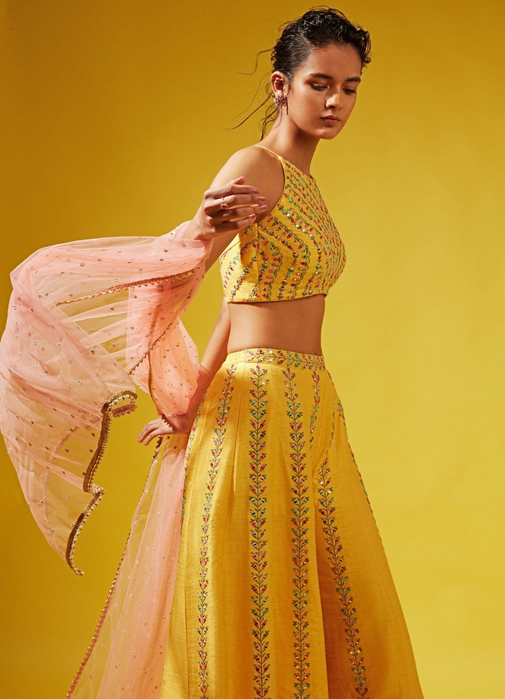 Gina Yellow Pallazo Set Chamee n Palak - Fabilicious Fashion
