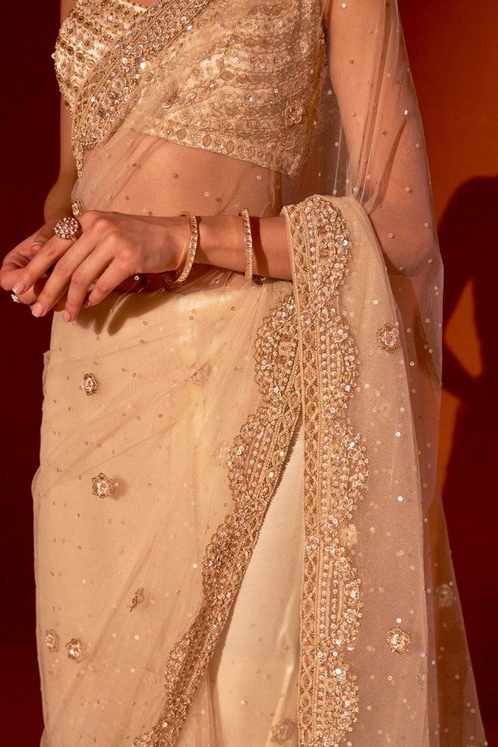 Glam Gold Embellished Net Saree With Bustier Angad Singh - Fabilicious Fashion