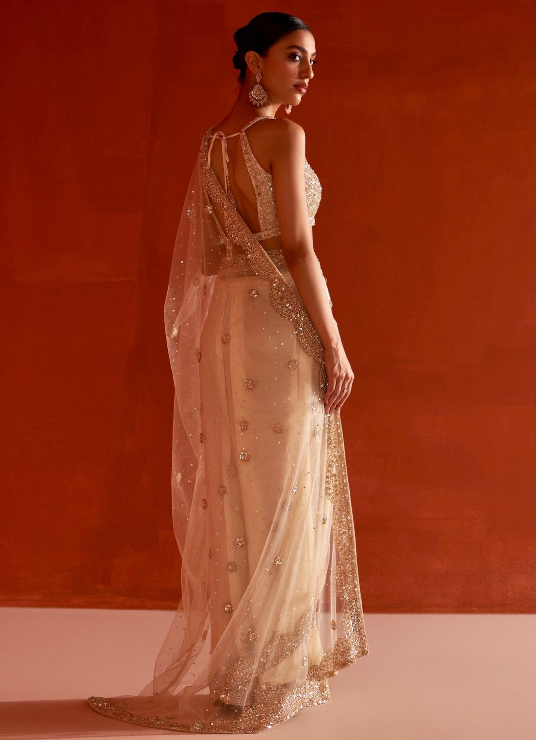 Glam Gold Embellished Net Saree With Bustier Angad Singh - Fabilicious Fashion