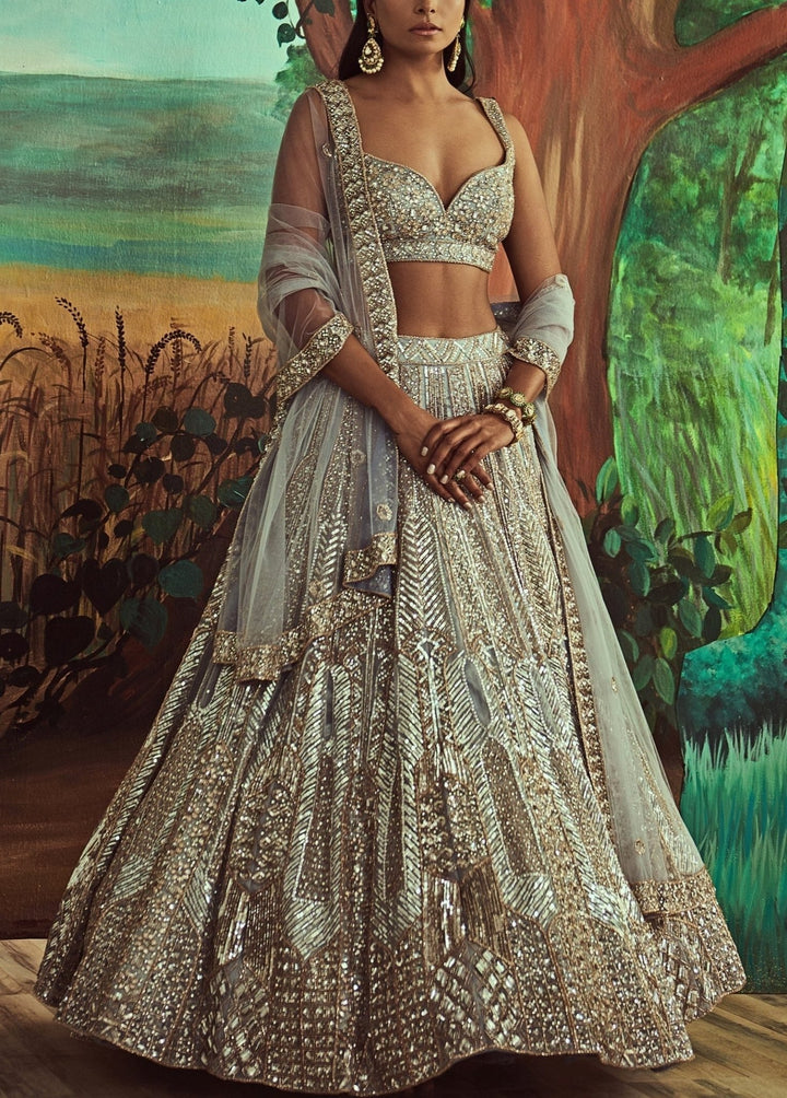 Glam Grey Sequins Lehenga Set Angad Singh - Fabilicious Fashion
