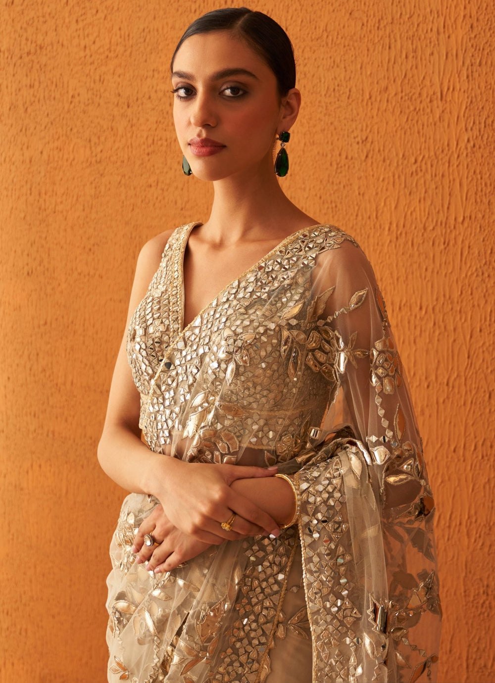 Gold Embellished Net Saree Set With Belt Angad Singh - Fabilicious Fashion