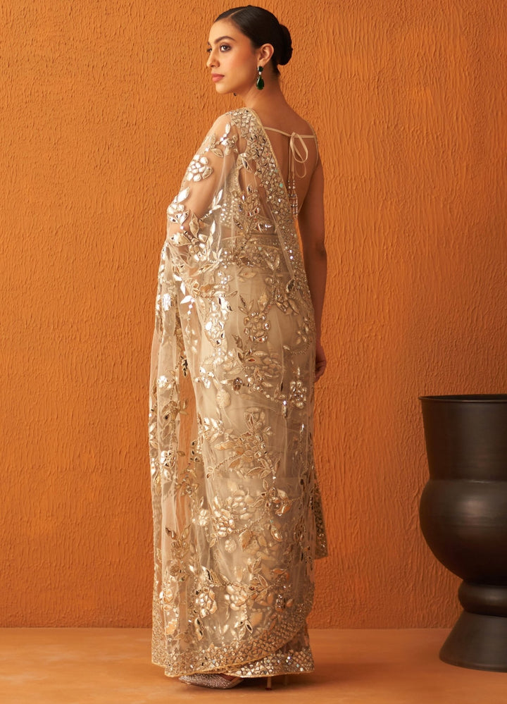 Gold Embellished Net Saree Set With Belt Angad Singh - Fabilicious Fashion