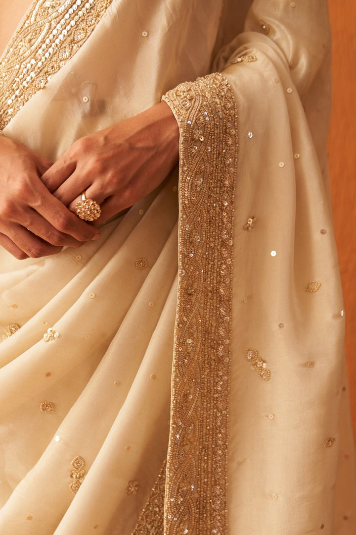 Gold Embellished Tissue Saree With Blouse Angad Singh - Fabilicious Fashion