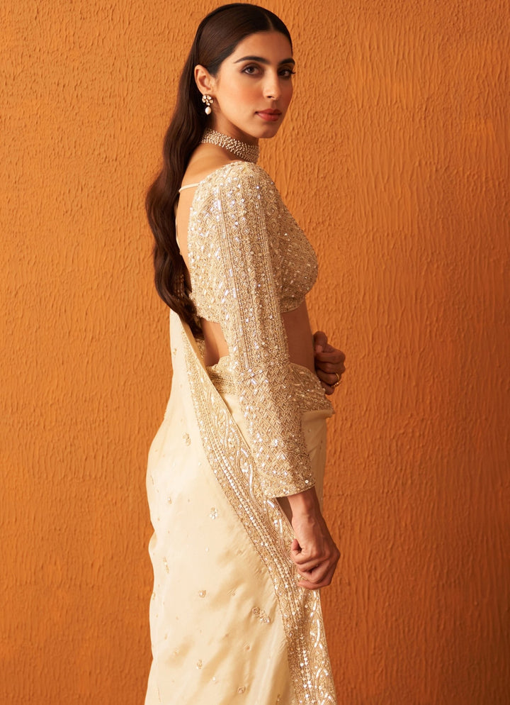 Gold Embellished Tissue Saree With Blouse Angad Singh - Fabilicious Fashion