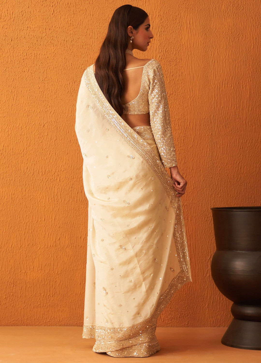 Gold Embellished Tissue Saree With Blouse Angad Singh - Fabilicious Fashion