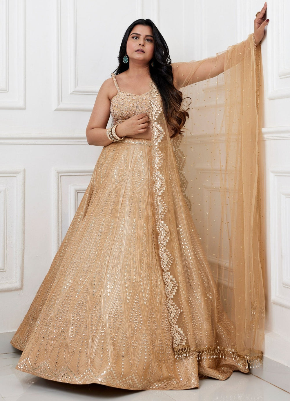 Gold Embroidered Silk Lehenga Set Chamee and Palak - Fabilicious Fashion