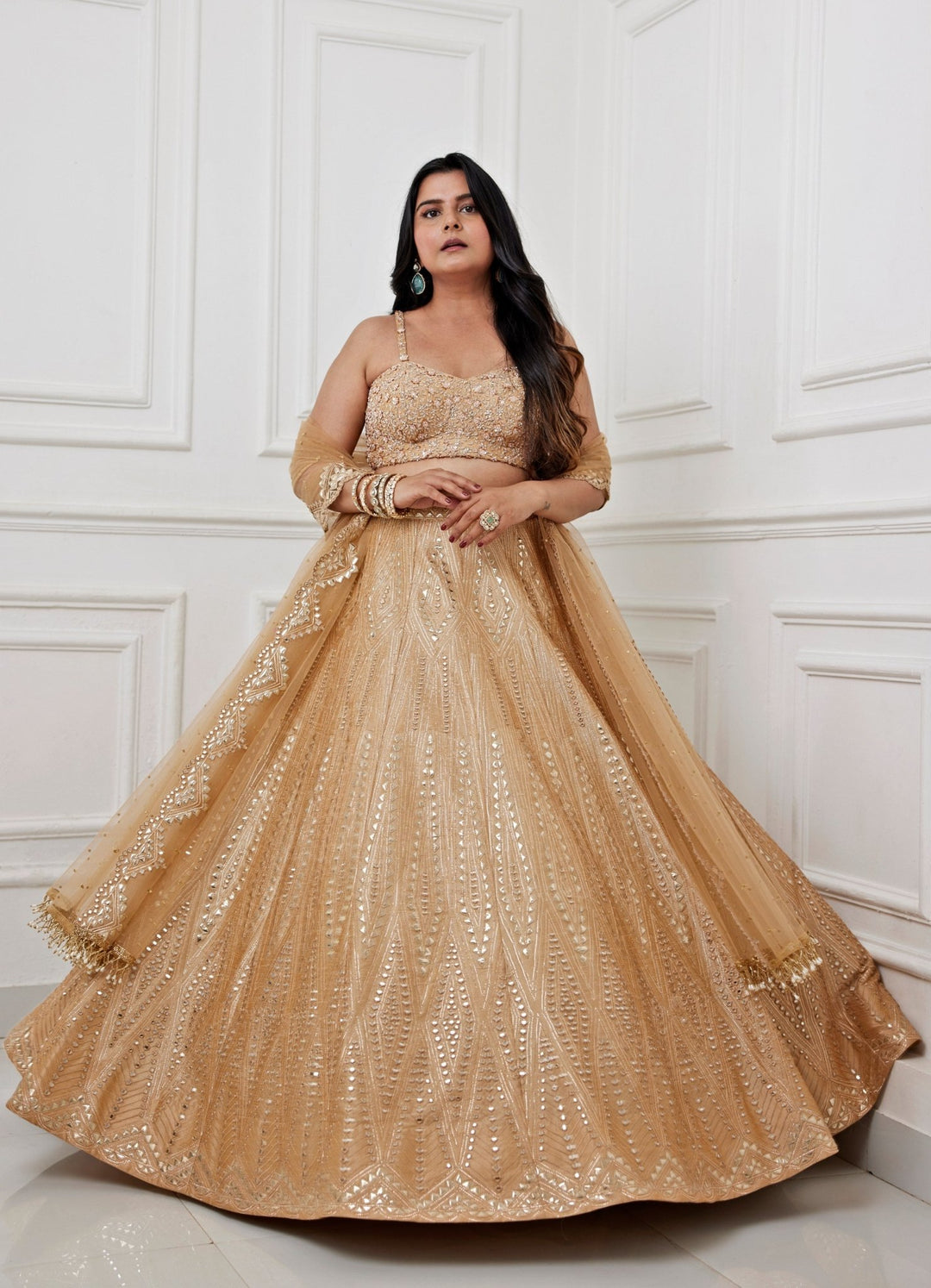 Gold Embroidered Silk Lehenga Set Chamee and Palak - Fabilicious Fashion