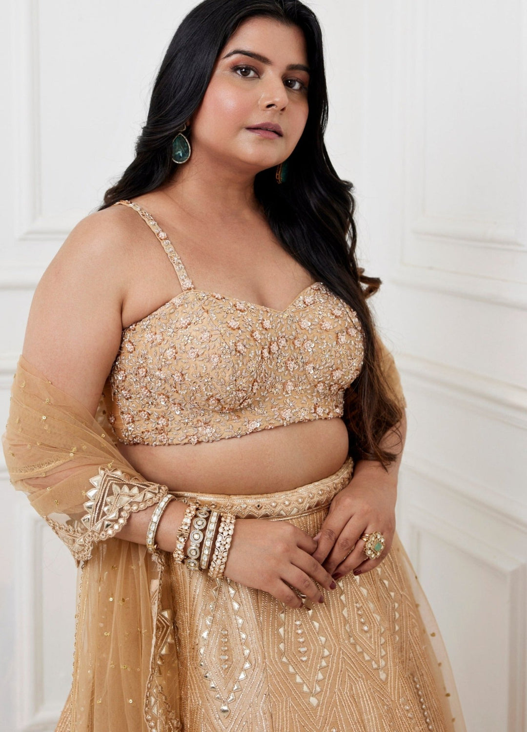 Gold Embroidered Silk Lehenga Set Chamee and Palak - Fabilicious Fashion
