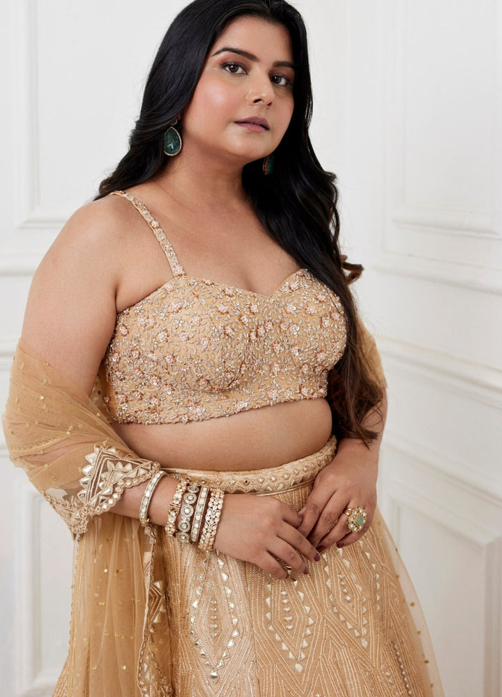 Gold Embroidered Silk Lehenga Set Chamee and Palak - Fabilicious Fashion