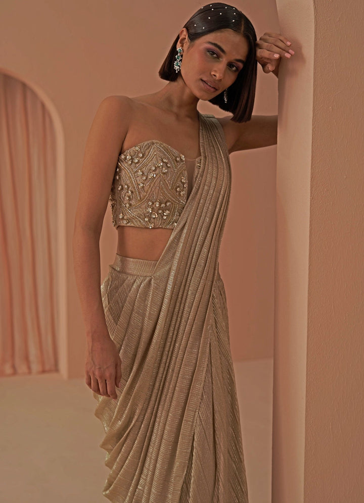 Gold Glam Pleated Saree Set Parul Gandhi - Fabilicious Fashion
