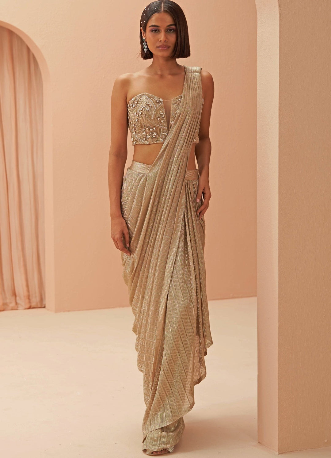 Gold Glam Pleated Saree Set Parul Gandhi - Fabilicious Fashion