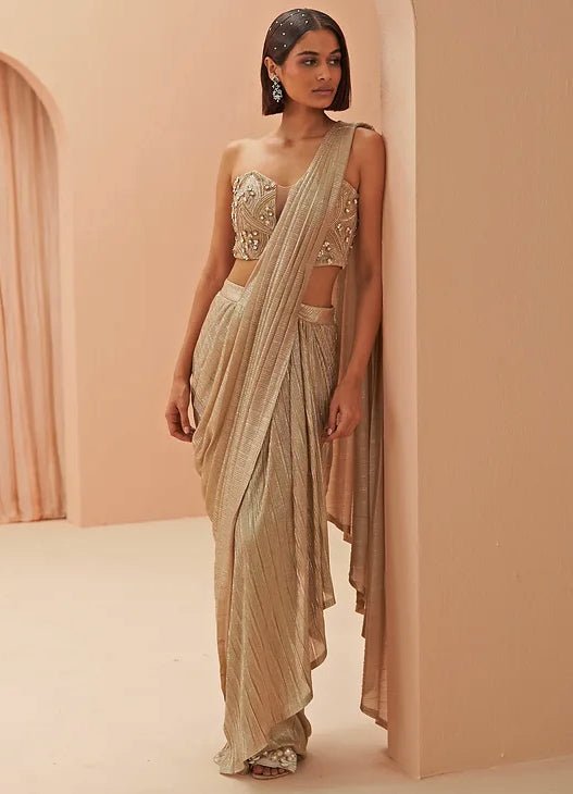Gold Glam Pleated Saree Set Parul Gandhi - Fabilicious Fashion