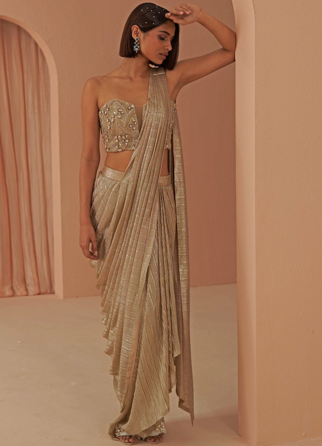 Gold Glam Pleated Saree Set Parul Gandhi - Fabilicious Fashion