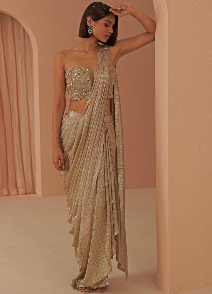 Gold Glam Pleated Saree Set Parul Gandhi - Fabilicious Fashion