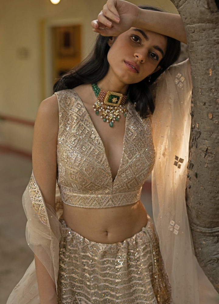 Gold Gota and Sequinned Lehenga Set Angad Singh - Fabilicious Fashion