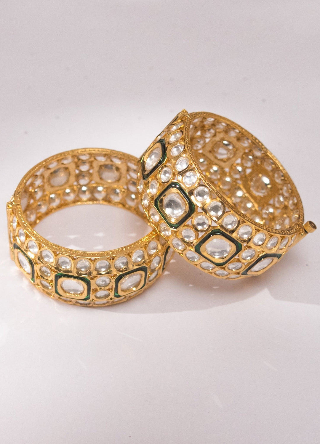 Gold Green Kundan Bangles With Polki Stones Zevar By Geeta - Fabilicious Fashion
