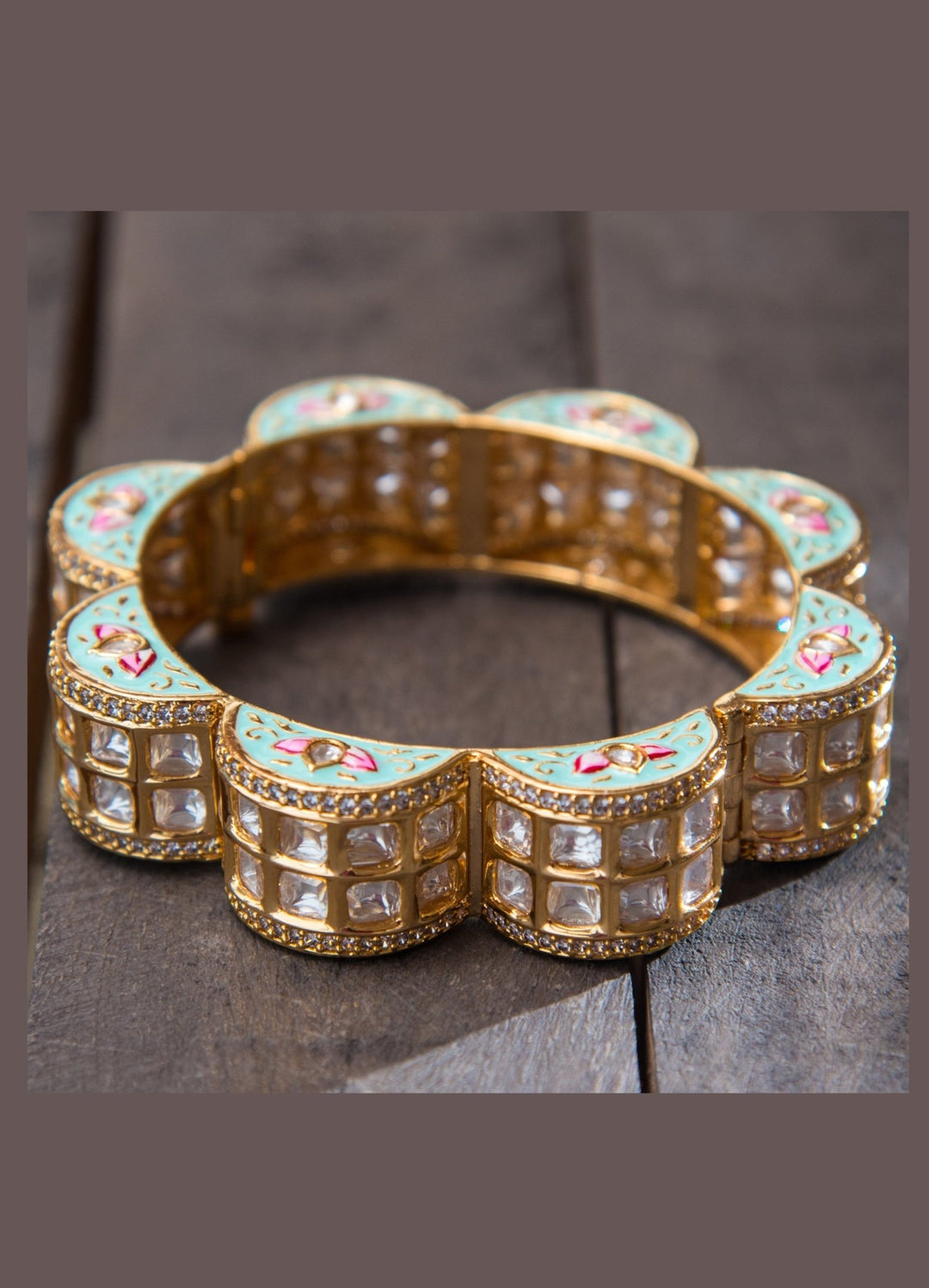 Gold Green Kundan Kada Set With Meenakari Work Zevar By Geeta - Fabilicious Fashion