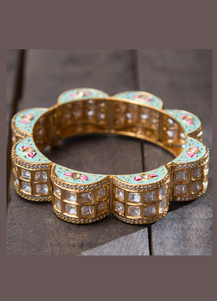 Gold Green Kundan Kada Set With Meenakari Work Zevar By Geeta - Fabilicious Fashion