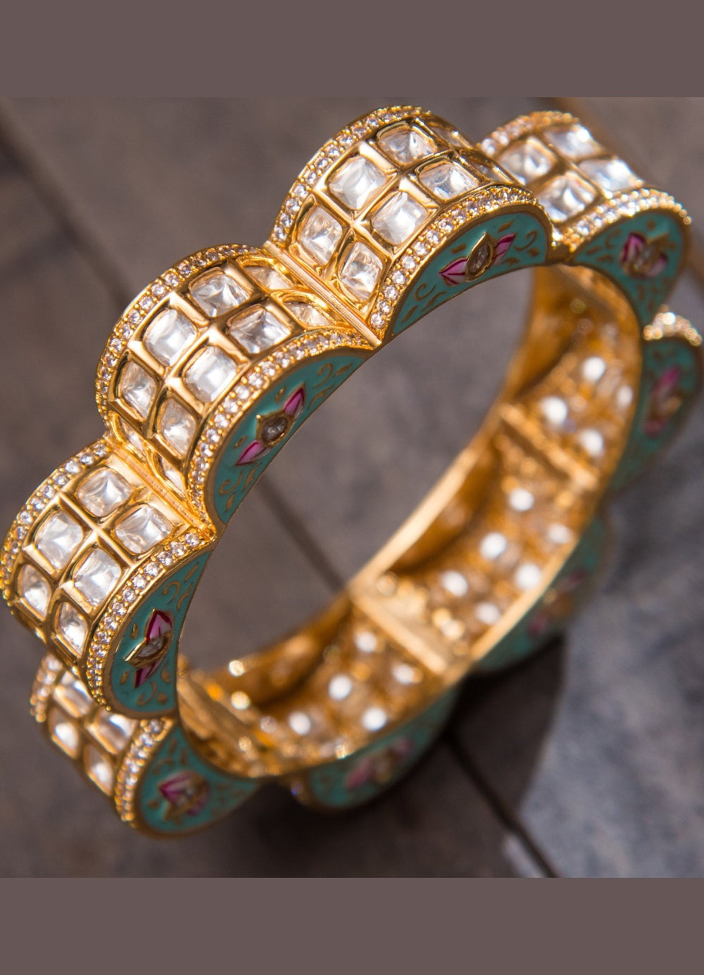 Gold Green Kundan Kada Set With Meenakari Work Zevar By Geeta - Fabilicious Fashion