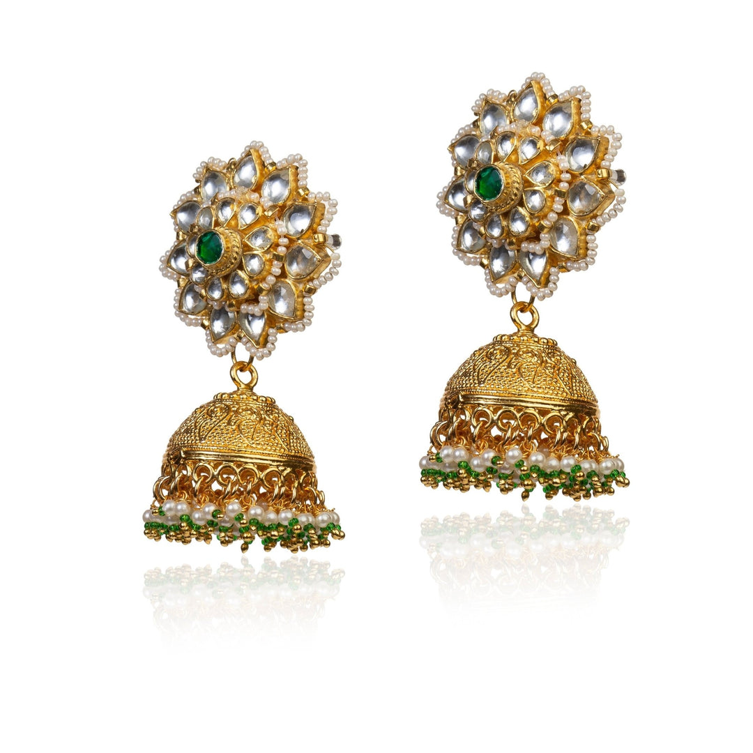 Gold Jhumki With Green Pearl Riana by Shikha Jindal - Fabilicious Fashion