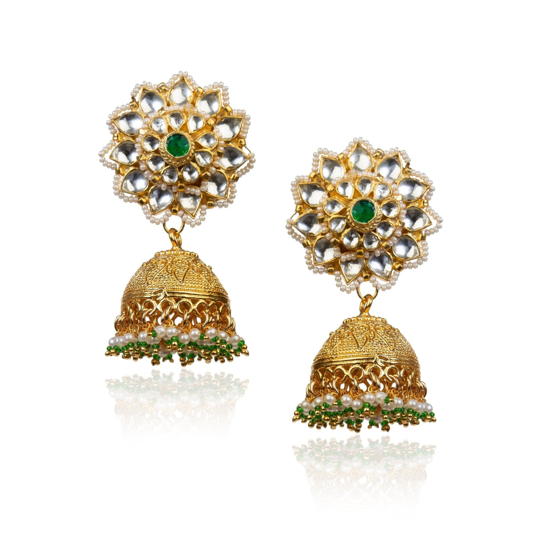 Gold Jhumki With Green Pearl Riana by Shikha Jindal - Fabilicious Fashion