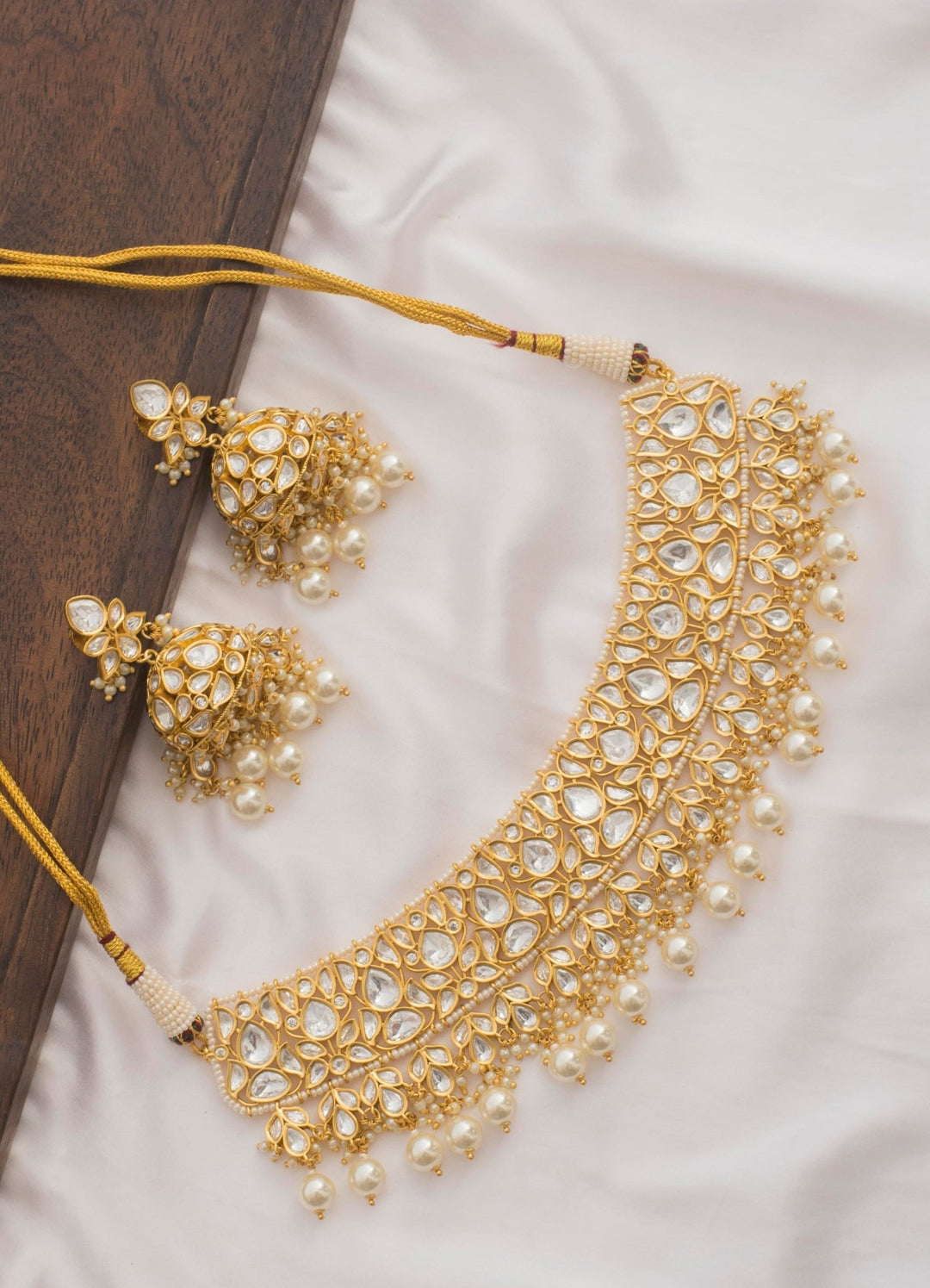 Gold Kundan Choker Set With Pearl Hangings Zevar By Geeta - Fabilicious Fashion