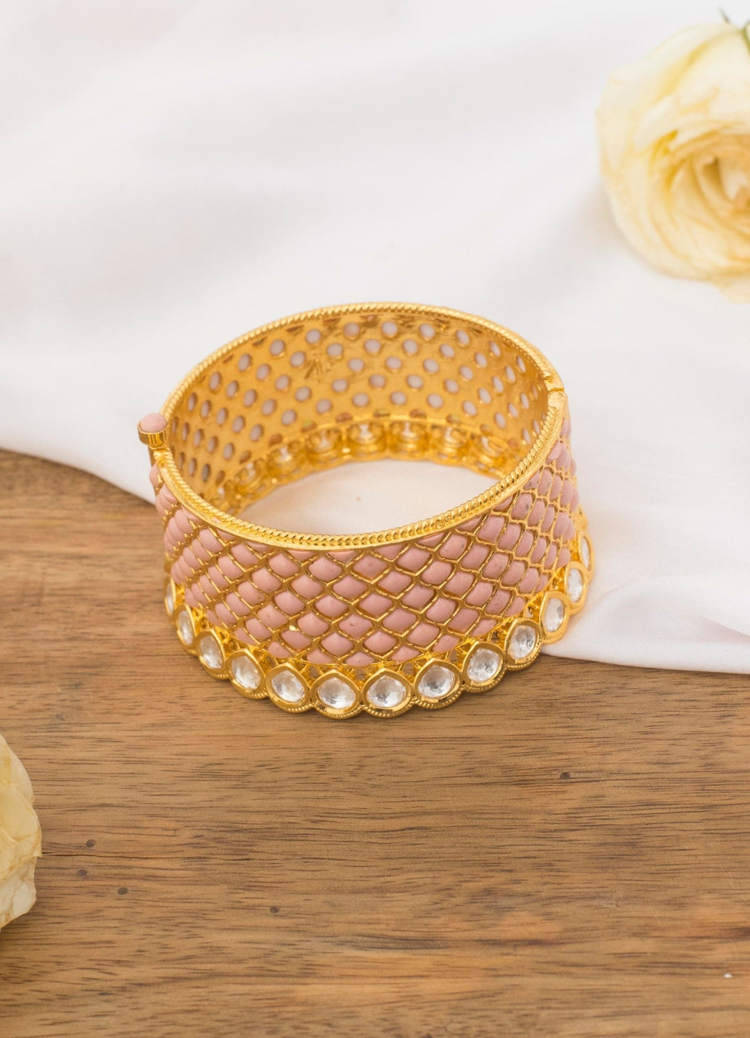 Gold Kundan Cuff Kada With Stones Zevar By Geeta - Fabilicious Fashion
