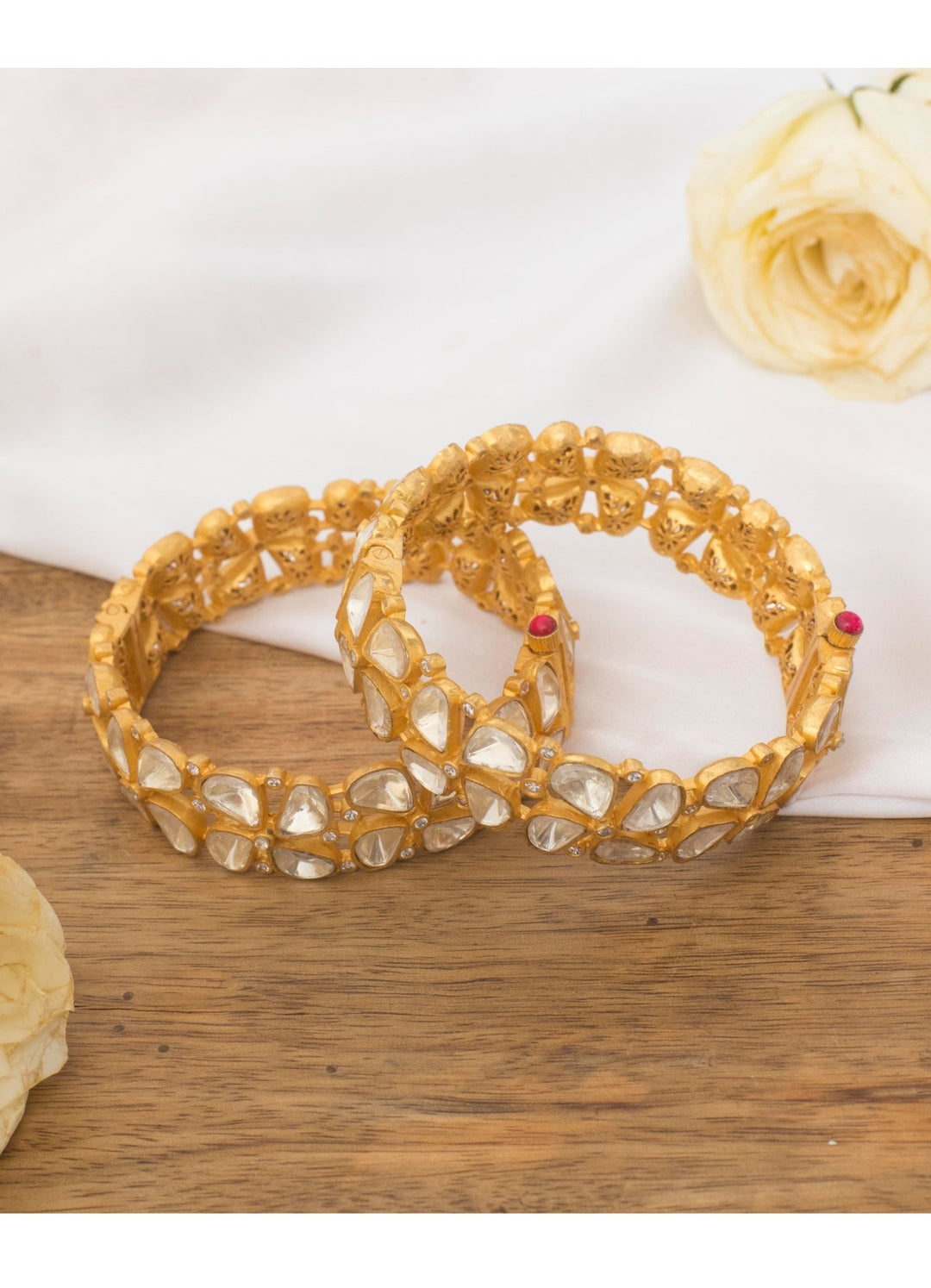 Gold Kundan Kada Set With Polki Stones Zevar By Geeta - Fabilicious Fashion