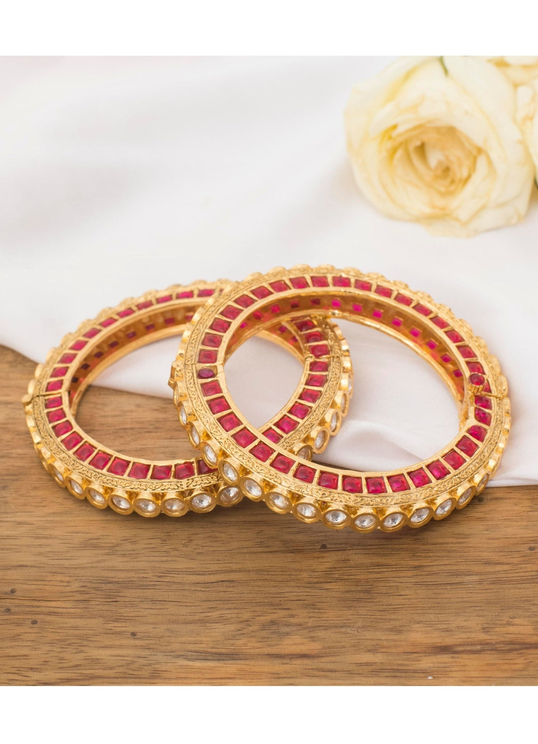 Gold Kundan Kada With Pink Polki Stones Zevar By Geeta - Fabilicious Fashion